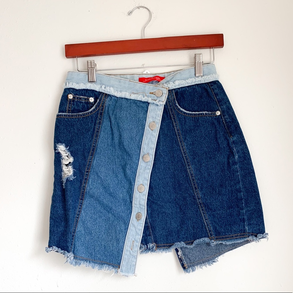 Asymmetrical Patchwork Jean Skirt - image 1